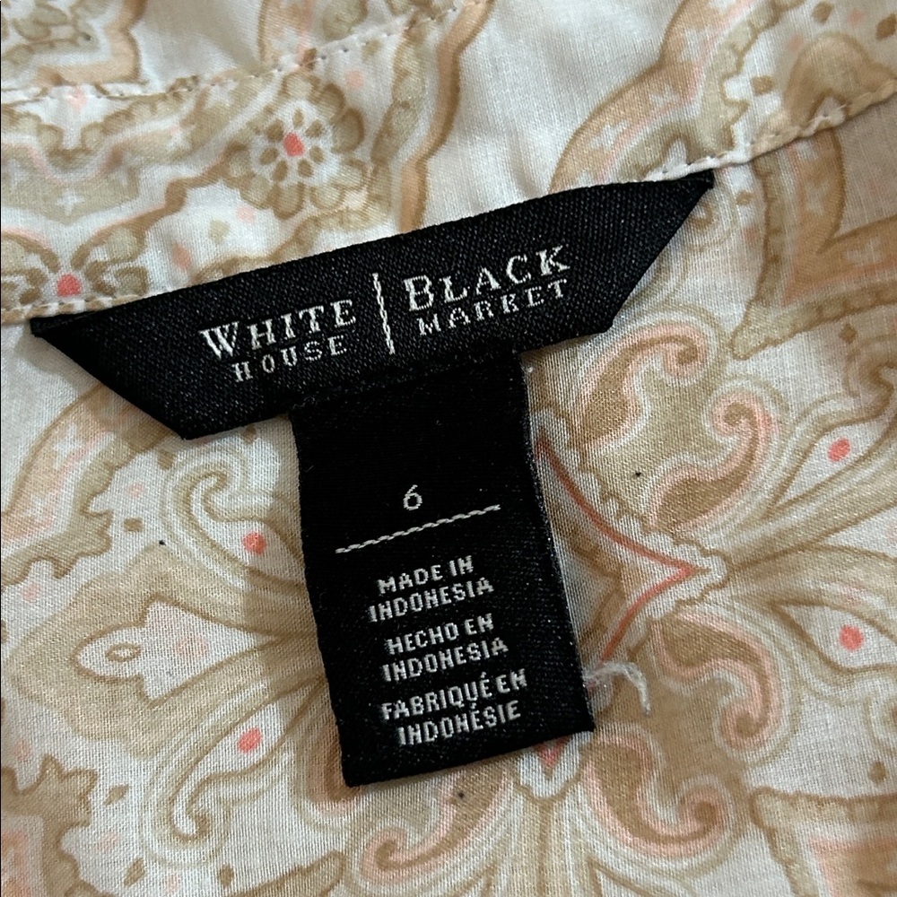WHBM Medallion Print Sheer 1/2 Button Blouse Collared Light & Airy Size 6 - Picture 10 of 12